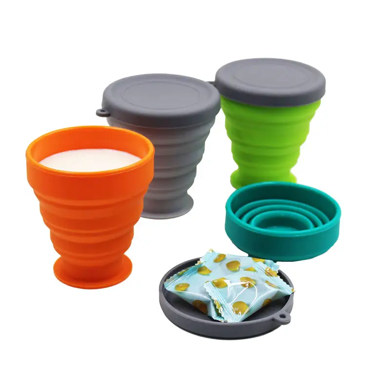 BPA FREE Disposable Silicone Collapsible Travel Cup Portable Folding Camping Cup with Lids