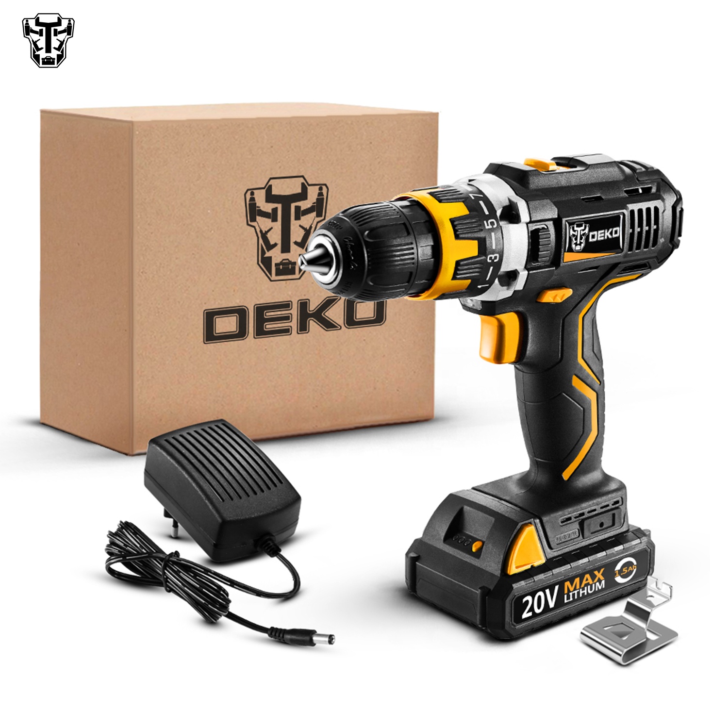 DEKO GCD20DU2 SET1 20V Аккумуляторная дрель электрическая отвертка в древесины стальная пластиковая 15 + 1 установками вращающего момента 2 скорости бытовой электросети дрель