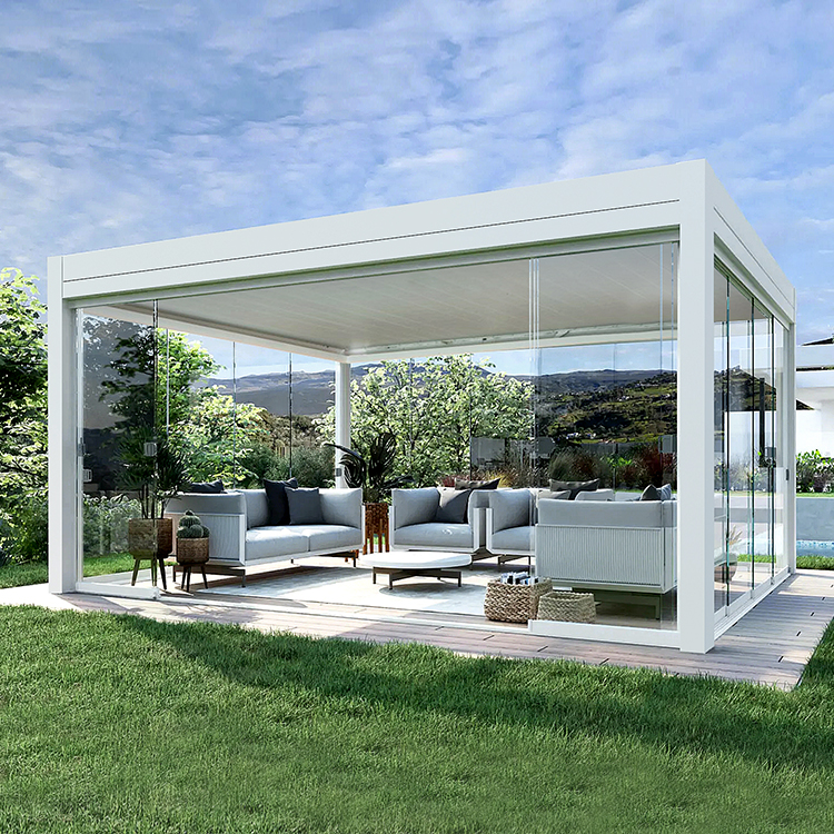 Motorised Outdoor Gazebo Modern Aluminium Louvre Roof Bioclimatic Pergola for Sunshade