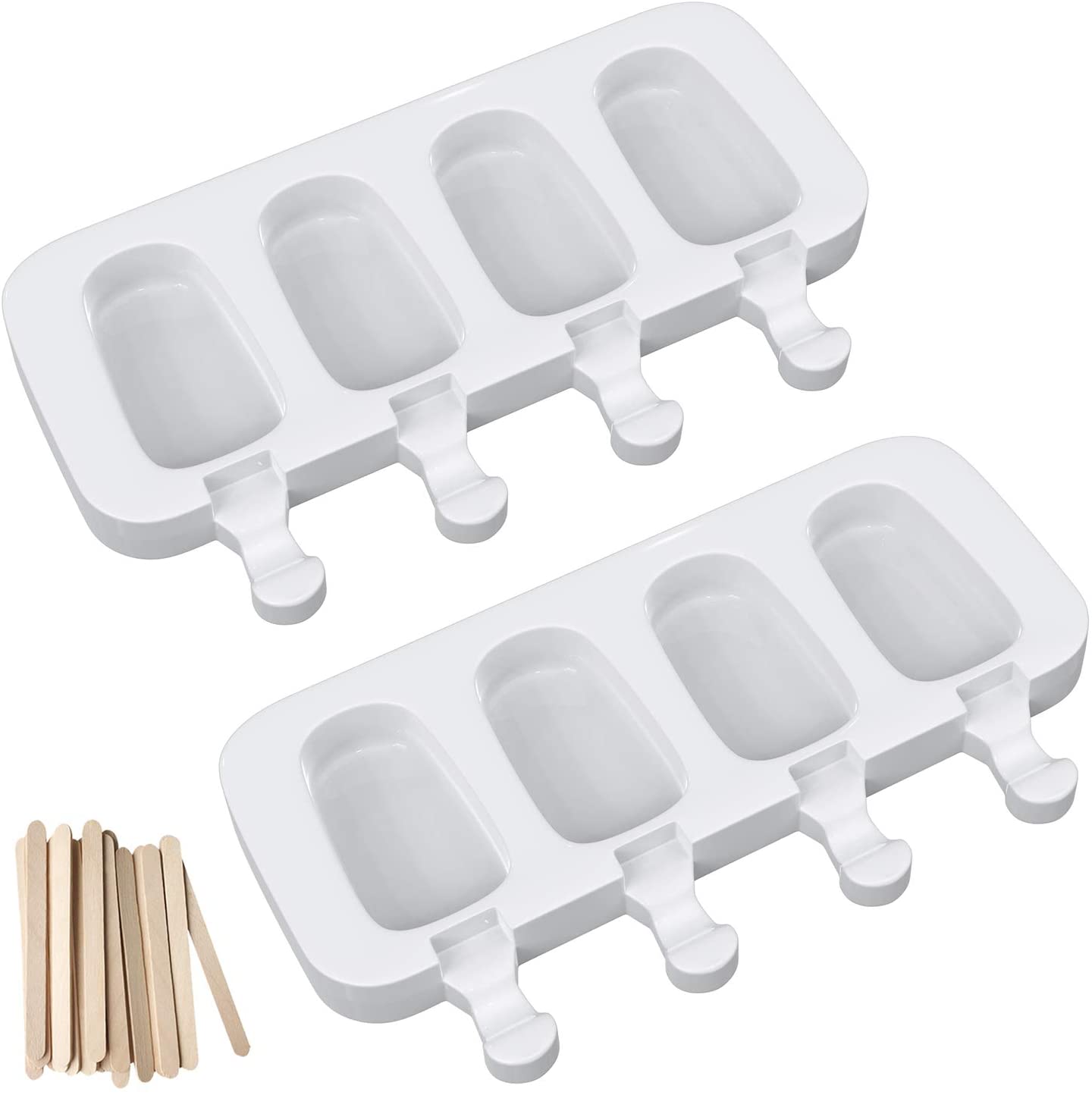 2020 hot Homemade Silicone Popsicle mold for DIY Ice cream, 4 cavities, Set of 2, with 50 Wooden Sticks, Oval cake sicles mould
