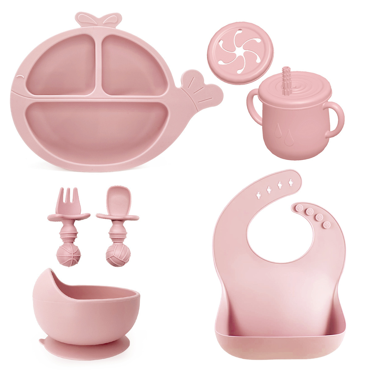 Portable spoon set feeding bib baby silicone baby food feeding plate