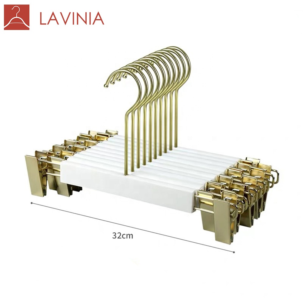 Gold hook wooden trouser hanger rack clip hanger