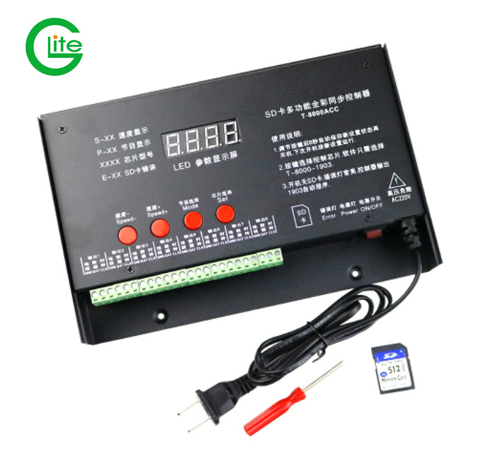 8192 пикселей T8000 T-8000A AC220V/110V SD карты DC5V пикселей контроллер для WS2801 WS2812B WS2811 LPD8806 цветных (RGB) светодиодных лент контроллер