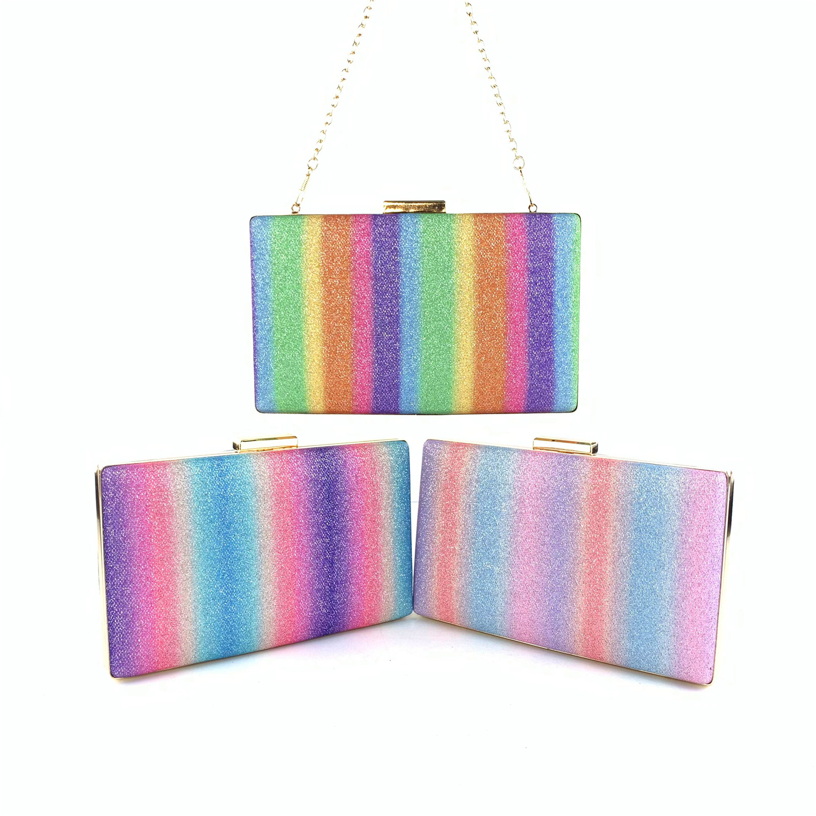 New Crossbody Chain Wallet Bag sequin square clutch Women Rainbow Glitter Clutch Purse for Wedding Evening Party Handbag