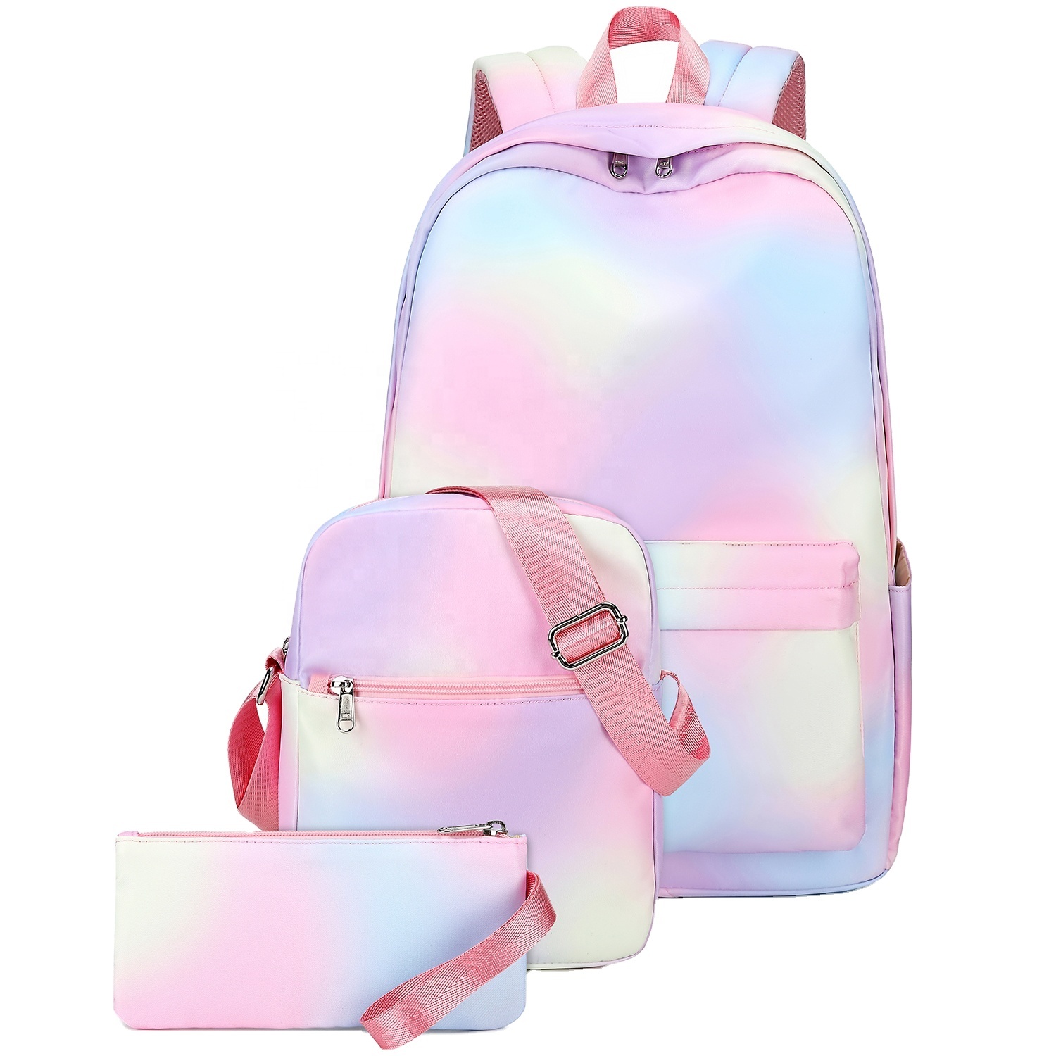 Rainbow tie dye backpack set Polyester girls backpack high fashion students backpack school bags