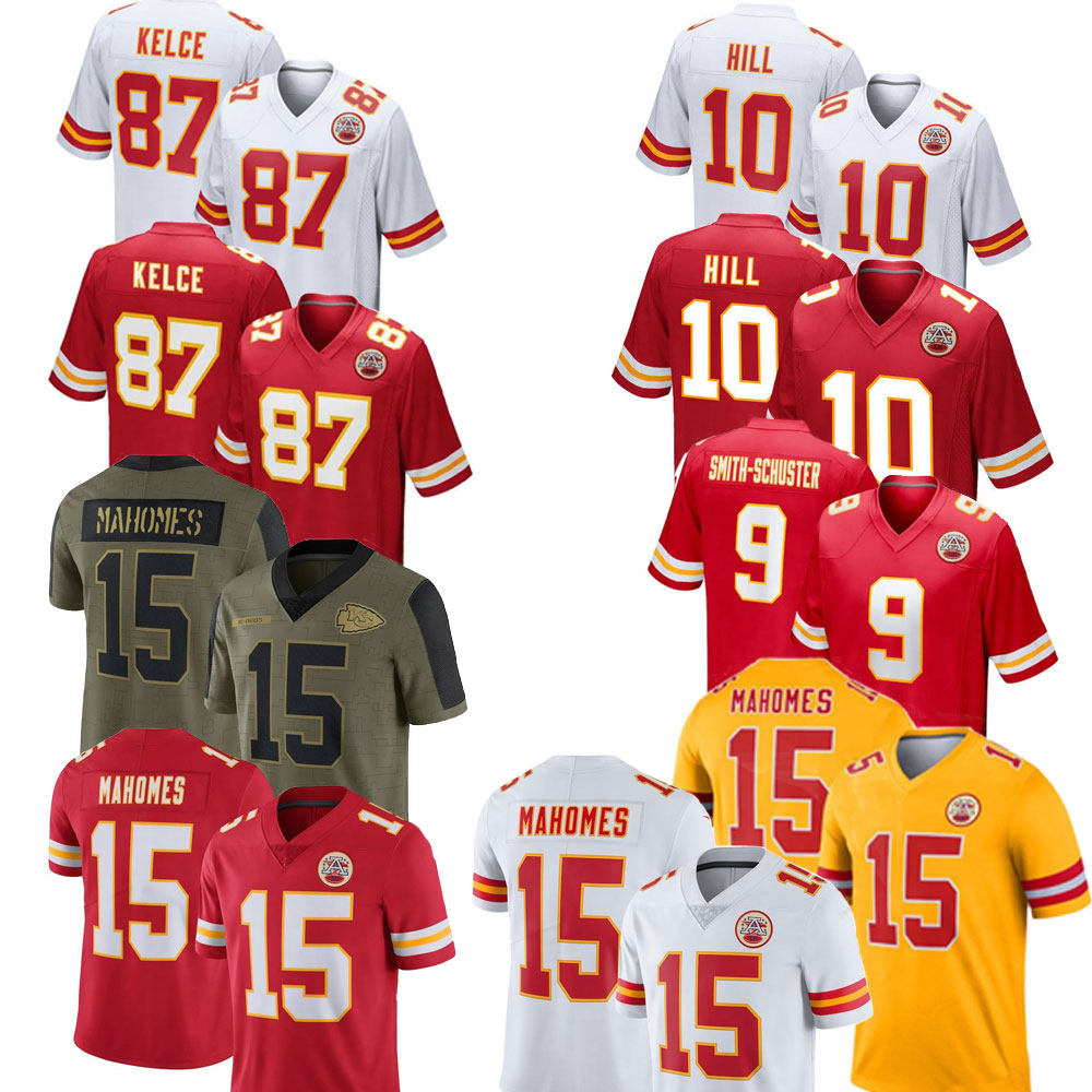 Мужские майки из Канзаса 15 Патрик мадомов 9 JuJu Smith-Schuster 87 Kelce 10 Hill Прошитые паровые майки из США красные