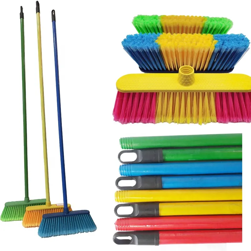 Cheap Soft bristle plastic broom with wood handle for household cleaning tools