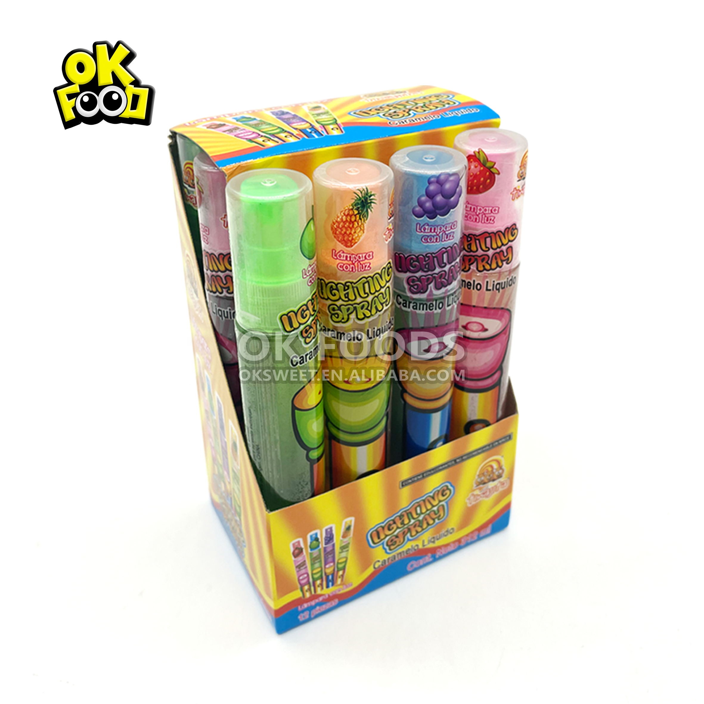 2021 best-selling boxed sour fruity liquid spray candies plus interesting lighting toys No.672