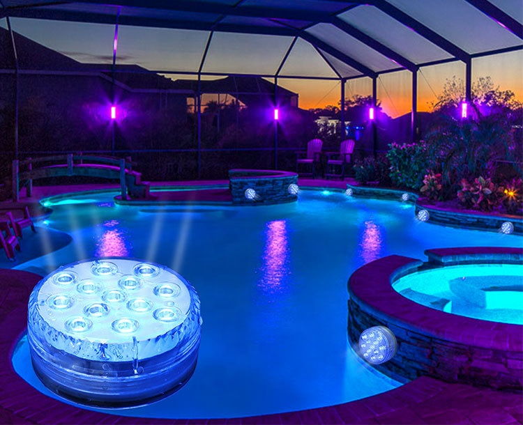 Biumart Battery Powered Remote Control Ip68 Waterproof Suction Cup Swimming Pool Lights LED Underwater