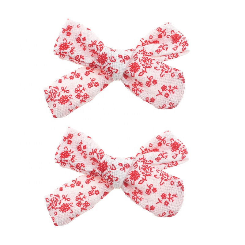 Hot Sale Pink Series Hair Accessories Floral Printed Cotton Hair Clip 2pcs/set Sweet Hair Bow Clip For Kids