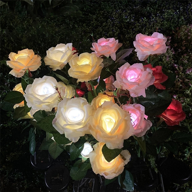 New style 3 heads rose flower shaped light solar powered outdoor landscape garden lawn LED decoration spike lamp for walkway