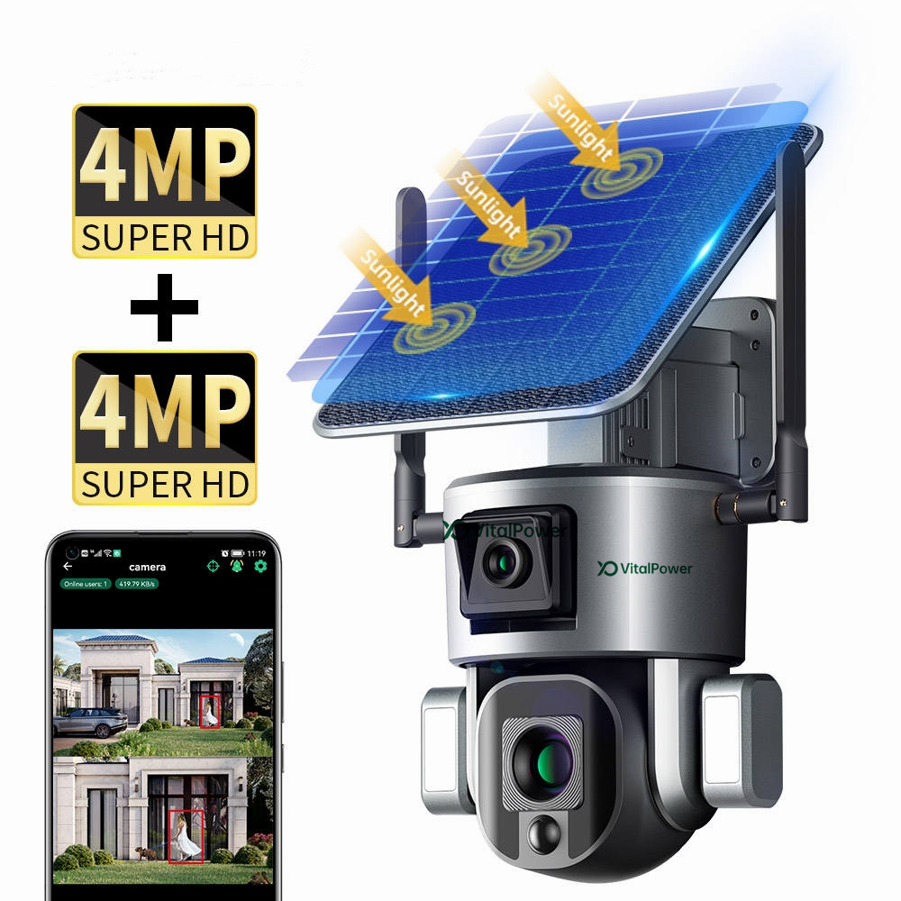 Беспроводная наружная Солнечная камера видеонаблюдения, 4 МП, 4G, 4K, HD, 10-кратный зум, 8 МП