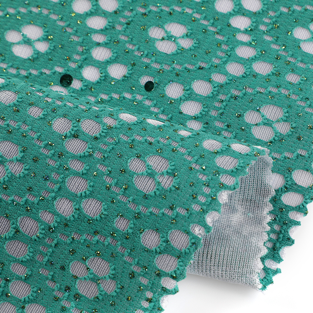 Manufacturers supply 58/60" stretch mesh coated jacquard bonded lace africa fabric