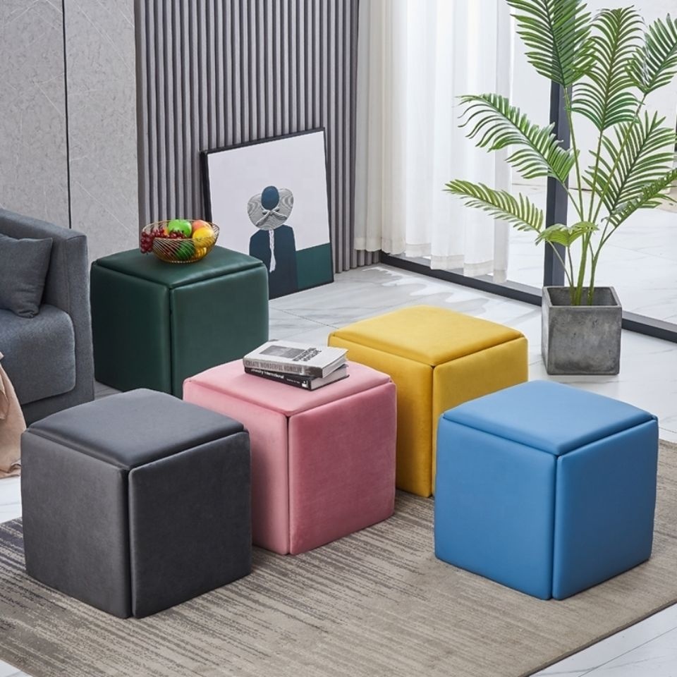 Multifunctional Folding Sofa Chairs In 1 Stool ,5 Pack Collapsible Foldable Living Room Table Chair Metal Cube Storage Furniture