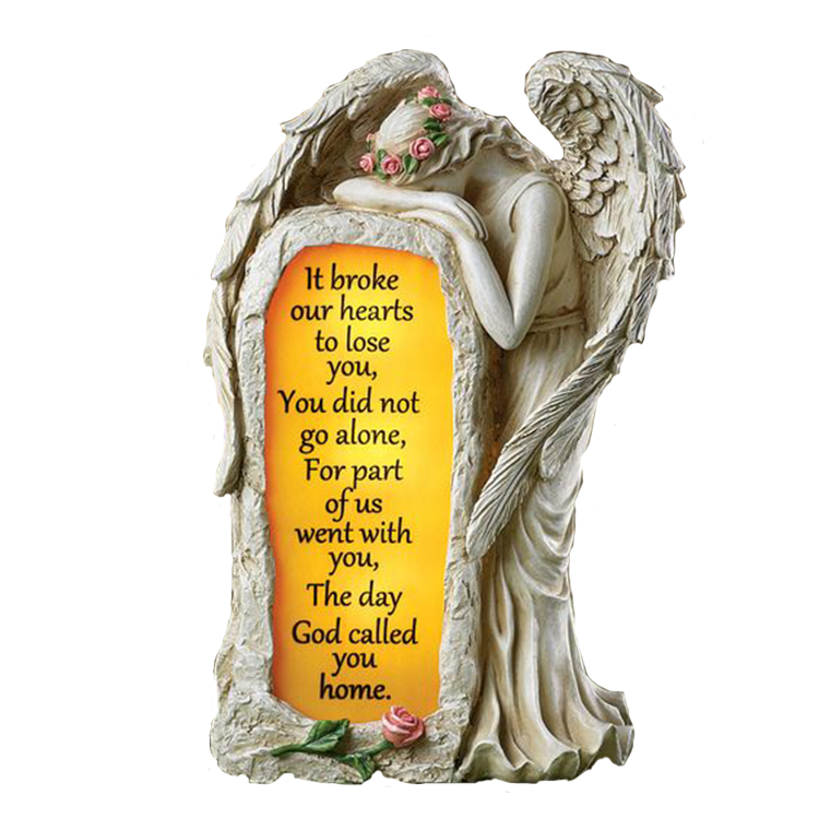 Resin grave decoration memorial angel figure  polyresin guardian angel solar memorial garden stone/