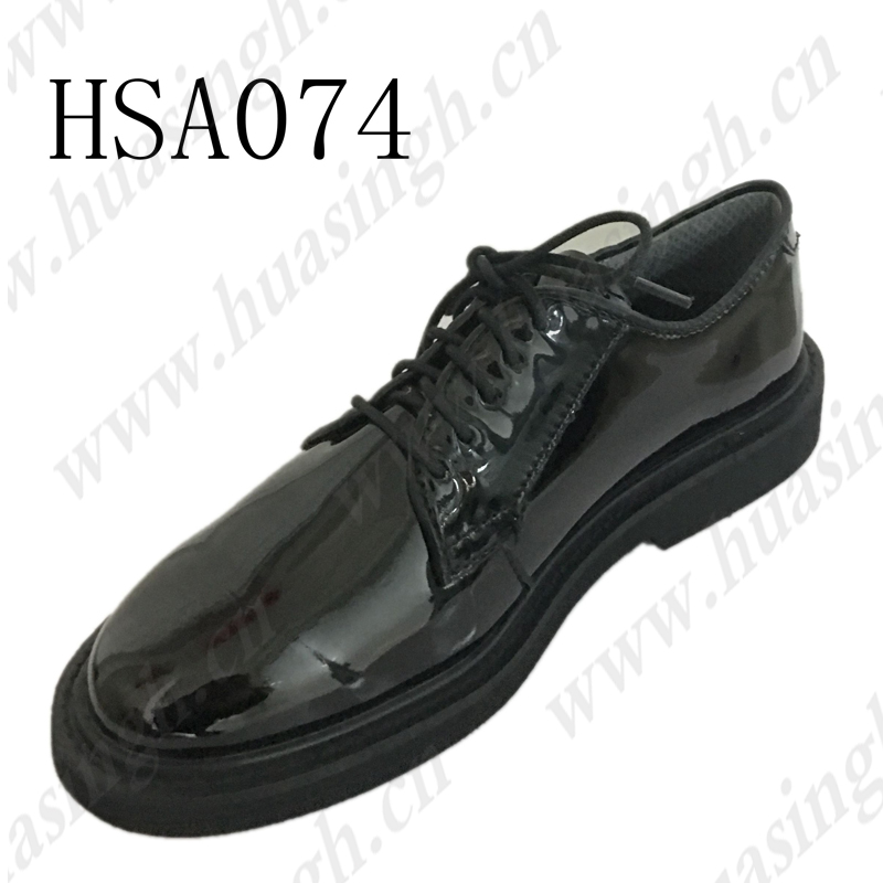 ZK  high glossy black military police shoes wrinkle resistant patent leather dress shoes for Ghana market HSA074