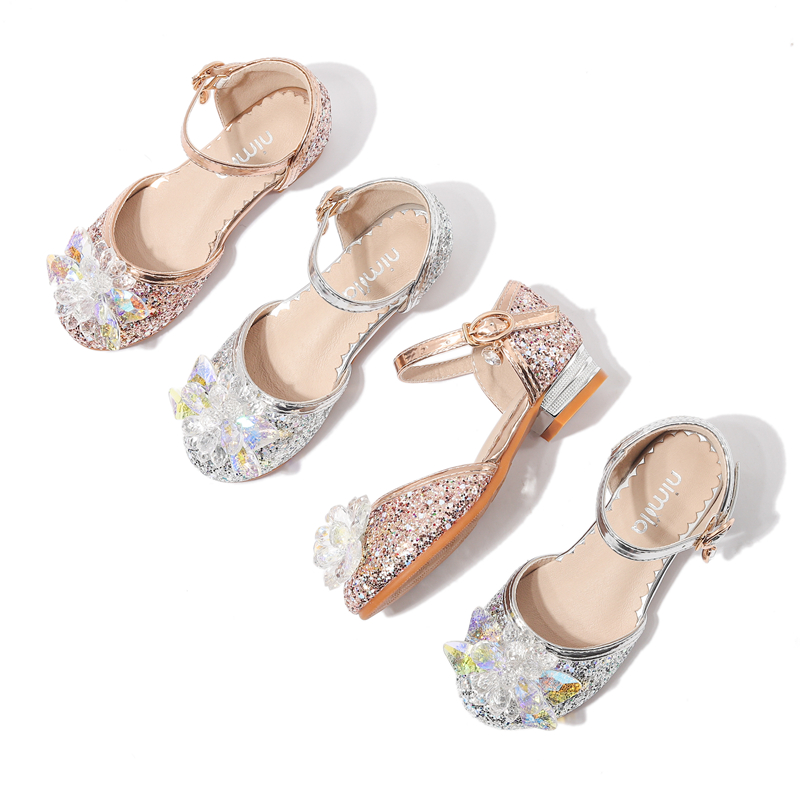 Nimira girl's high heels little princess stage show with tuxedo flower crystal girl sandals