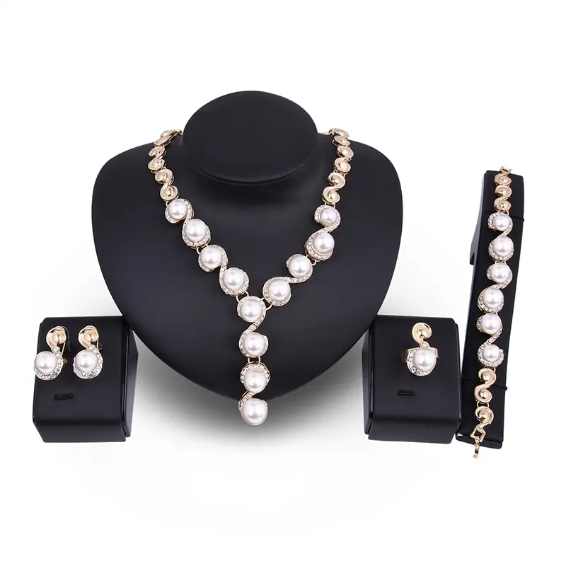 2021 Best Gift Luxury Big Pearl Chain Earrings Pendant Necklace Jewelry Set