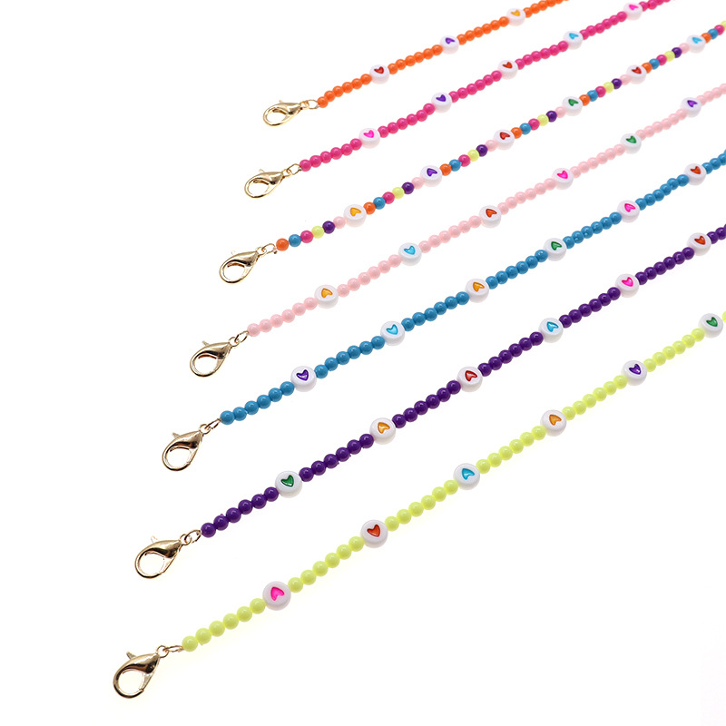 New Fashion Heart Striped Beaded Eyeglass Strap Holder Glasses Necklace Strap Glass String Eyeglass Chains for Kid