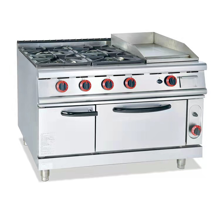 Multifunctional gas range with griddle and oven commercial gas cooker 4 burner