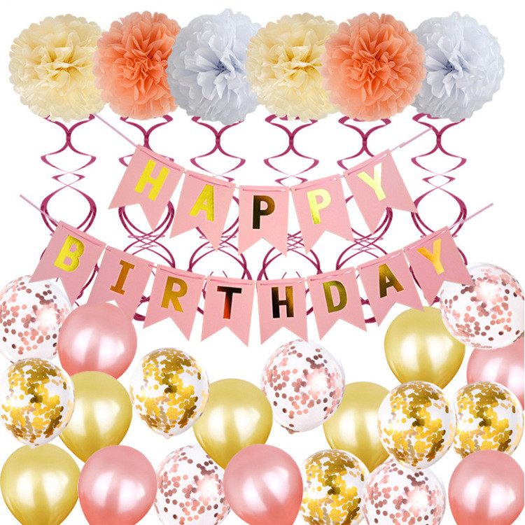 New Product Round Gold Latex Birthday Balloons Set Party Decorations Balloon Banner Set