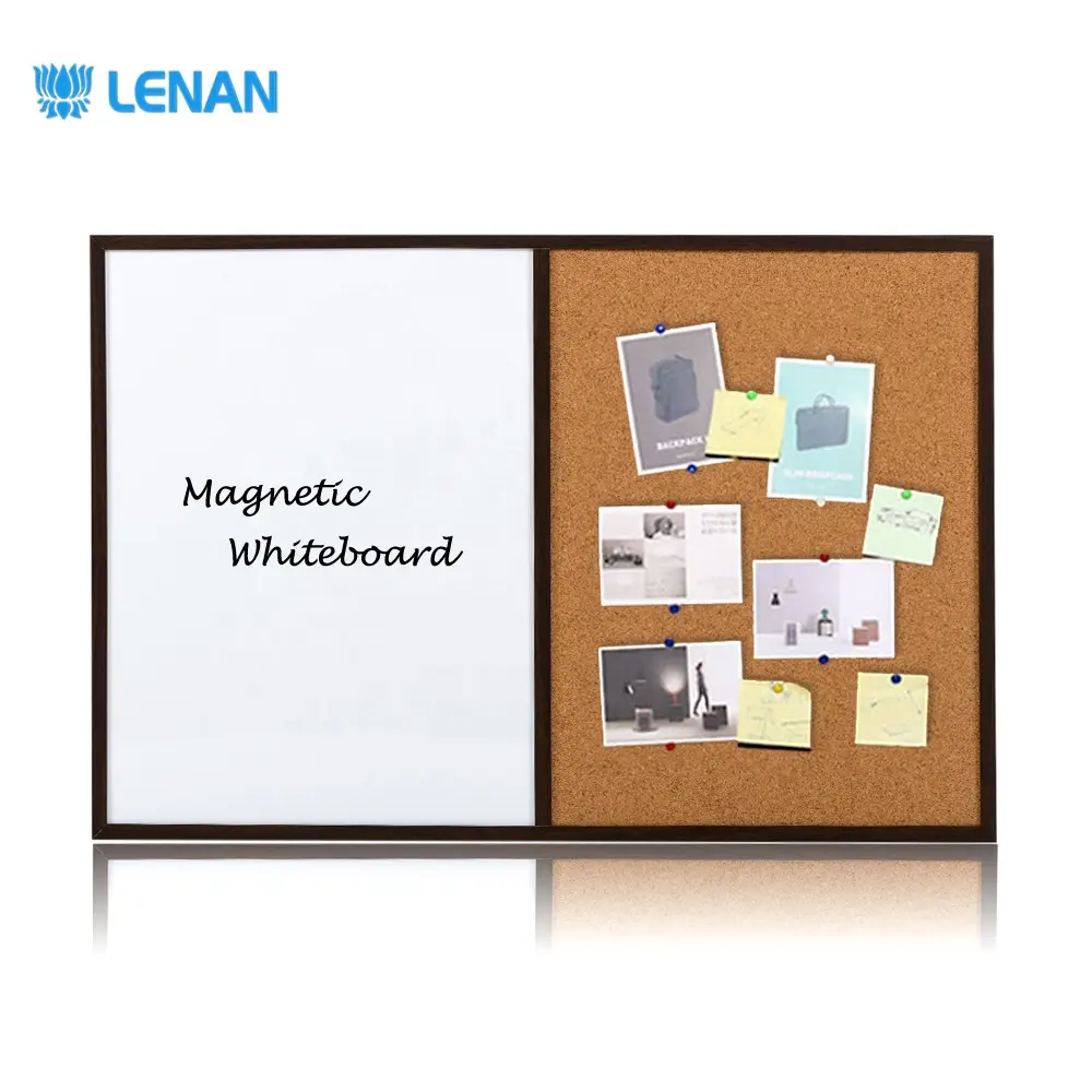 Combination Dry Erase Magnetic Whiteboard Pins Cork Bulletin Board Combo Board with Wooden Frame