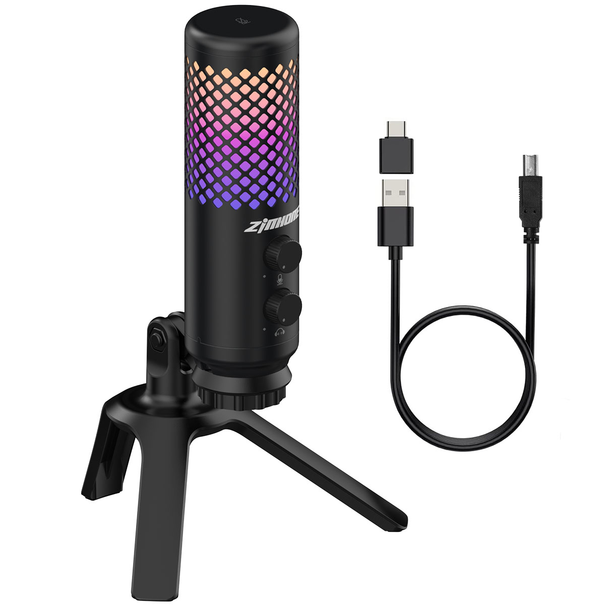 OEM zimhome потоковой передачи игры Проводной USB RGB конденсаторный микрофон микрофонная стойка для студии