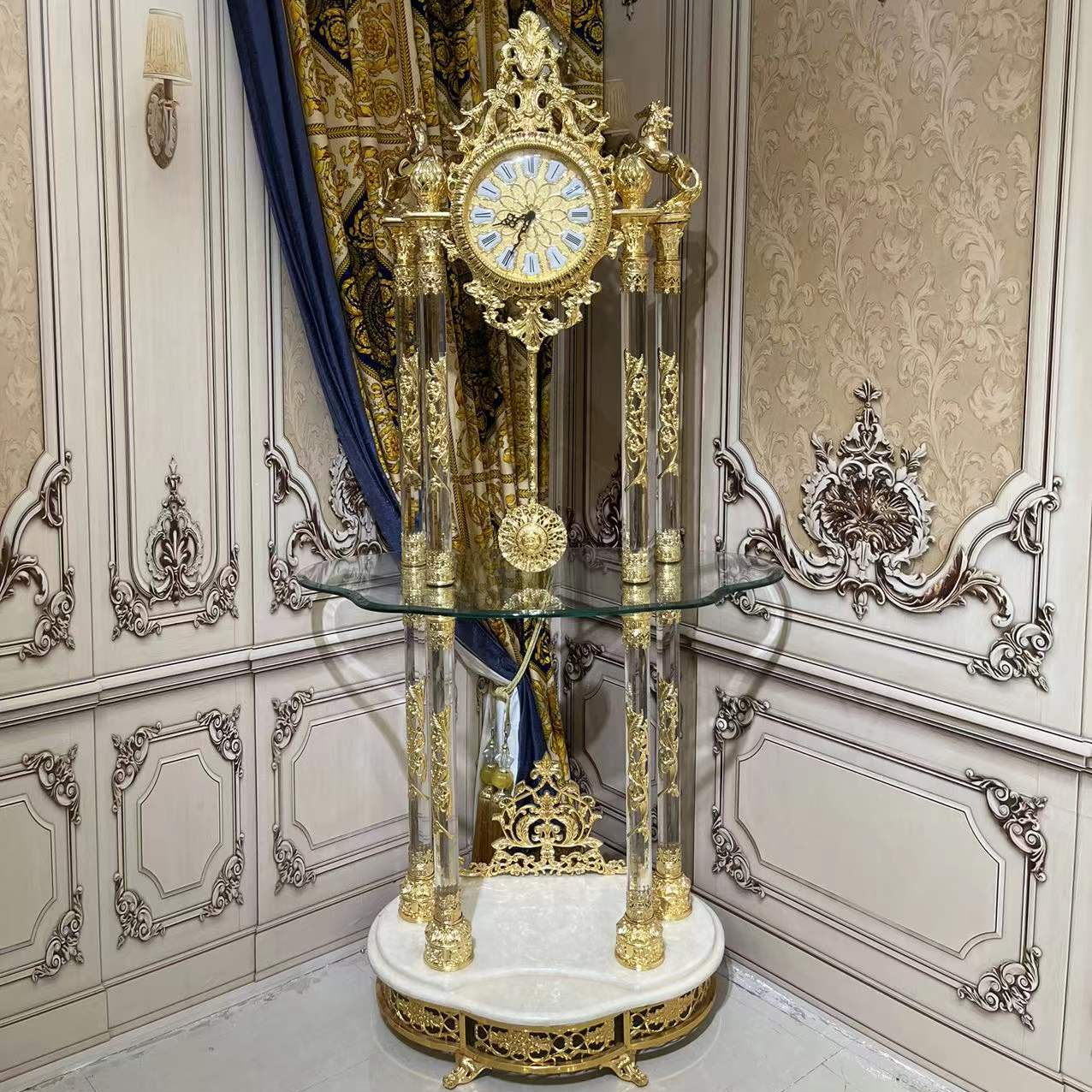 Классические напольные часы с кристаллами, напольные часы Time Keeper, роскошные золотые напольные часы