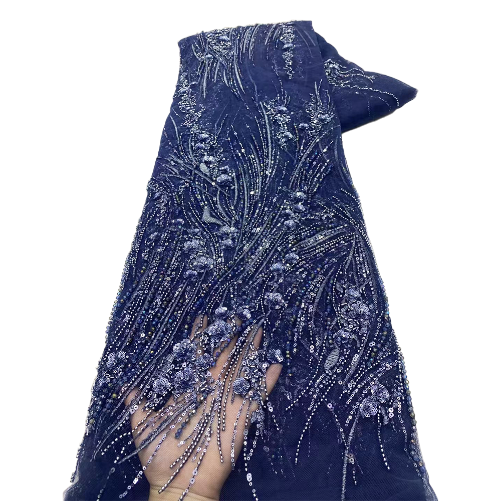 NI.AI New Design Sequins Beaded Net Lace Fabric Embroidered Beaded Lace Shiny Sequin Lace Fabric