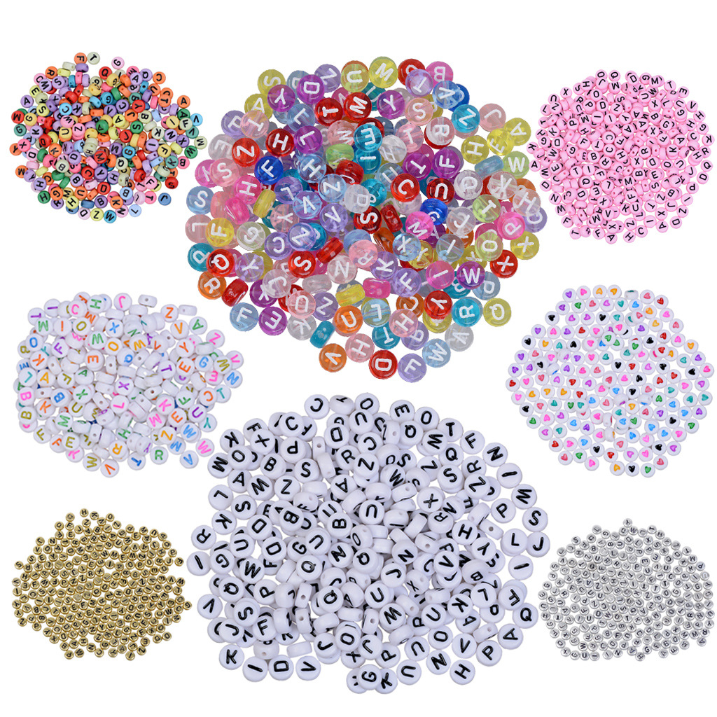 4*7mm Acrylic flat round colorful letter number heart beads for jewelry making diy accessories