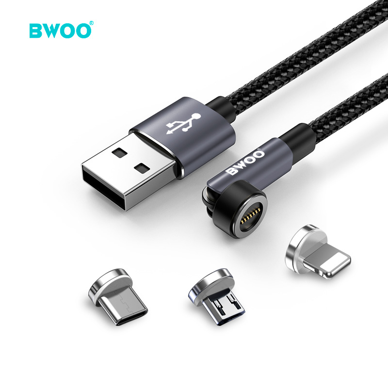 BWOO new products multi function 3in1 magnetic usb cable nylon braided 5V/3a 540 degree magnetic data cable