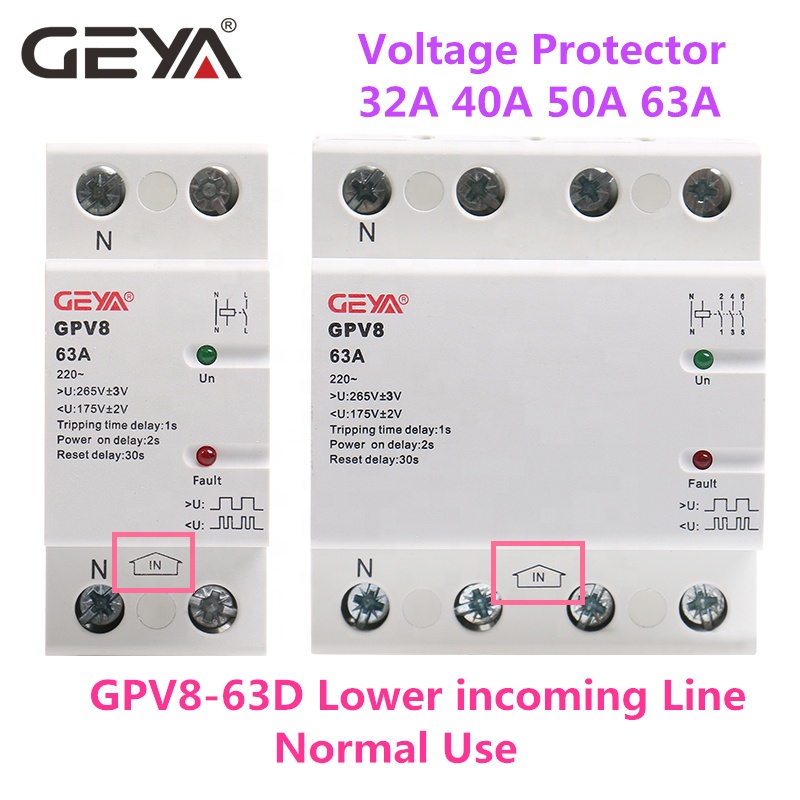 GEYA GPV8 AC 220V трехфазное электронное реле защиты автоматический AC протектор напряжения со светодиодным дисплеем