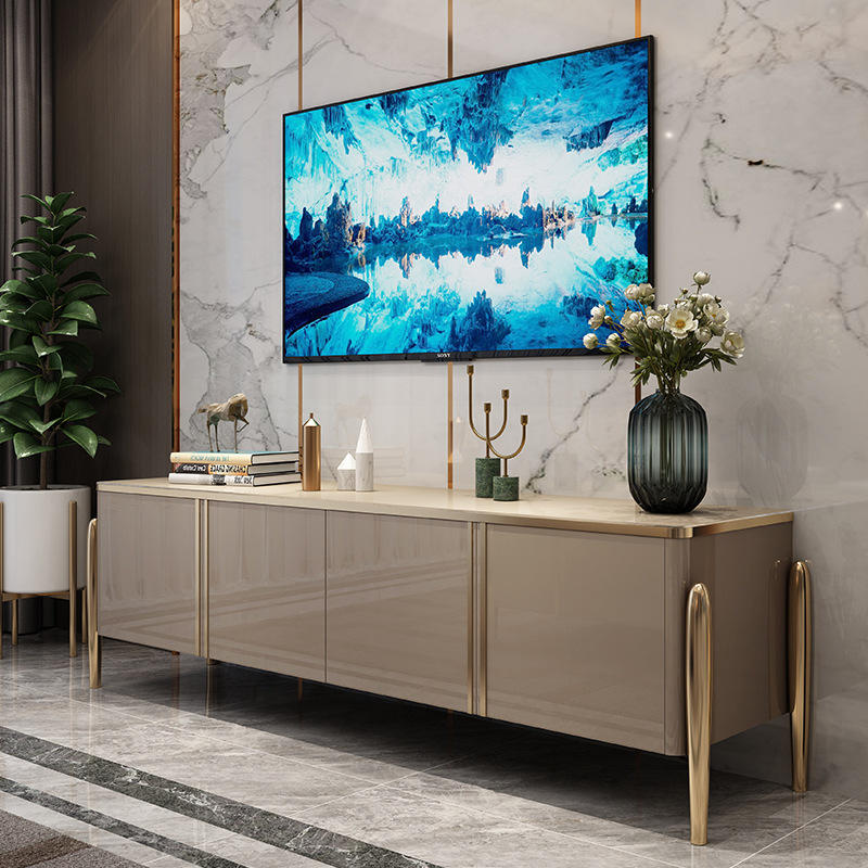 Современный классический дизайн MDF белый ТВ Стенд и закаленное стекло высокий глянцевый живописный ТВ-стол