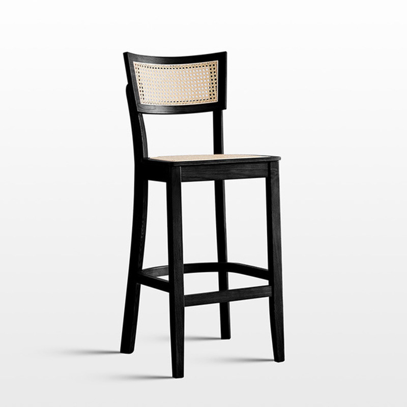 Nordic home use simple modern wooden rattan backrest kitchen counter bar chair