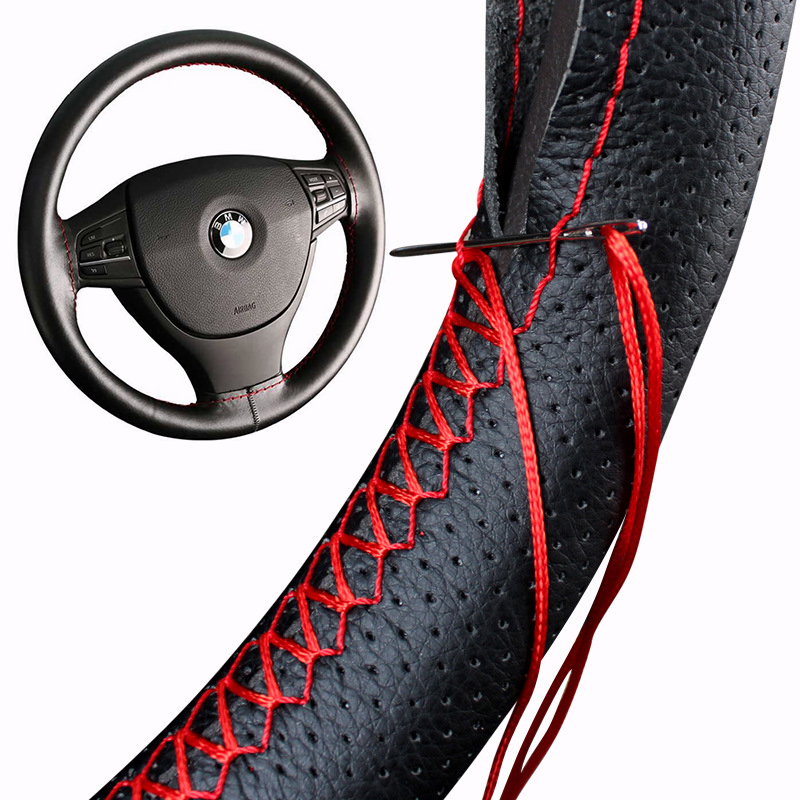 DIY Hand Sewing Car Steering Wheel Cover 38cm Universal Steering Wheel Cover Microfiber PU Leather Steering wheel cover