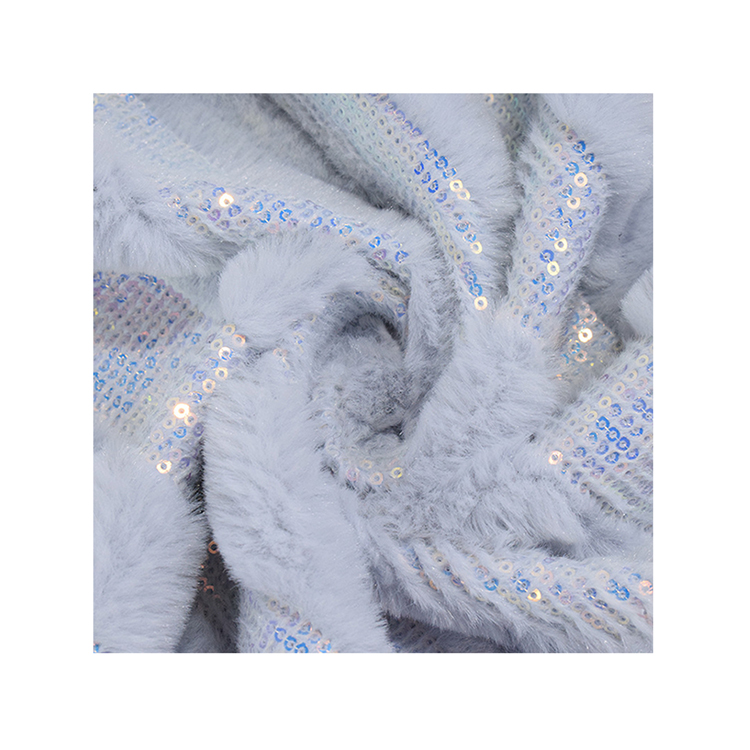KINGCASON Customized Color 100% Polyester Sequins Embroidery Fake Rabbit Faux Fur Fabric For Home Textile / Sofa Cover