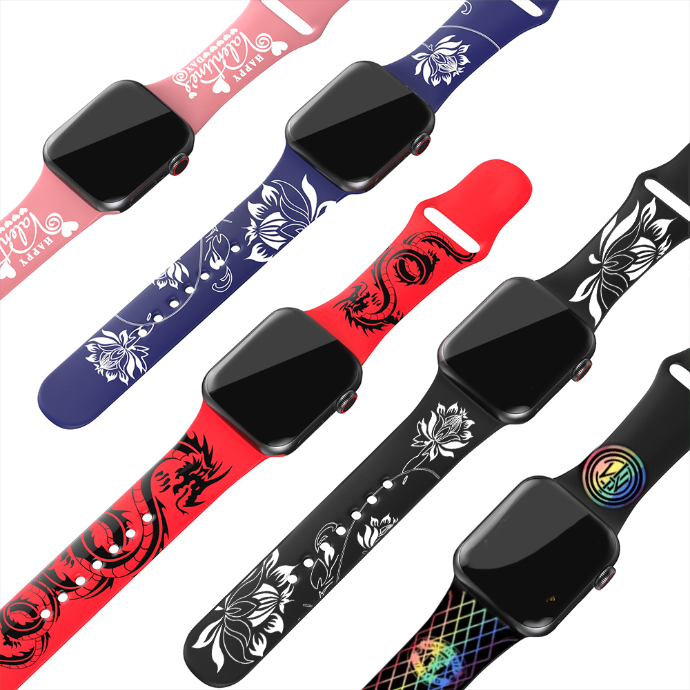 Силиконовый браслет для Apple Watch Band с радужной гравировкой, ремешок для часов, двухцветный, лазерная гравировка, двухцветный, Радужный