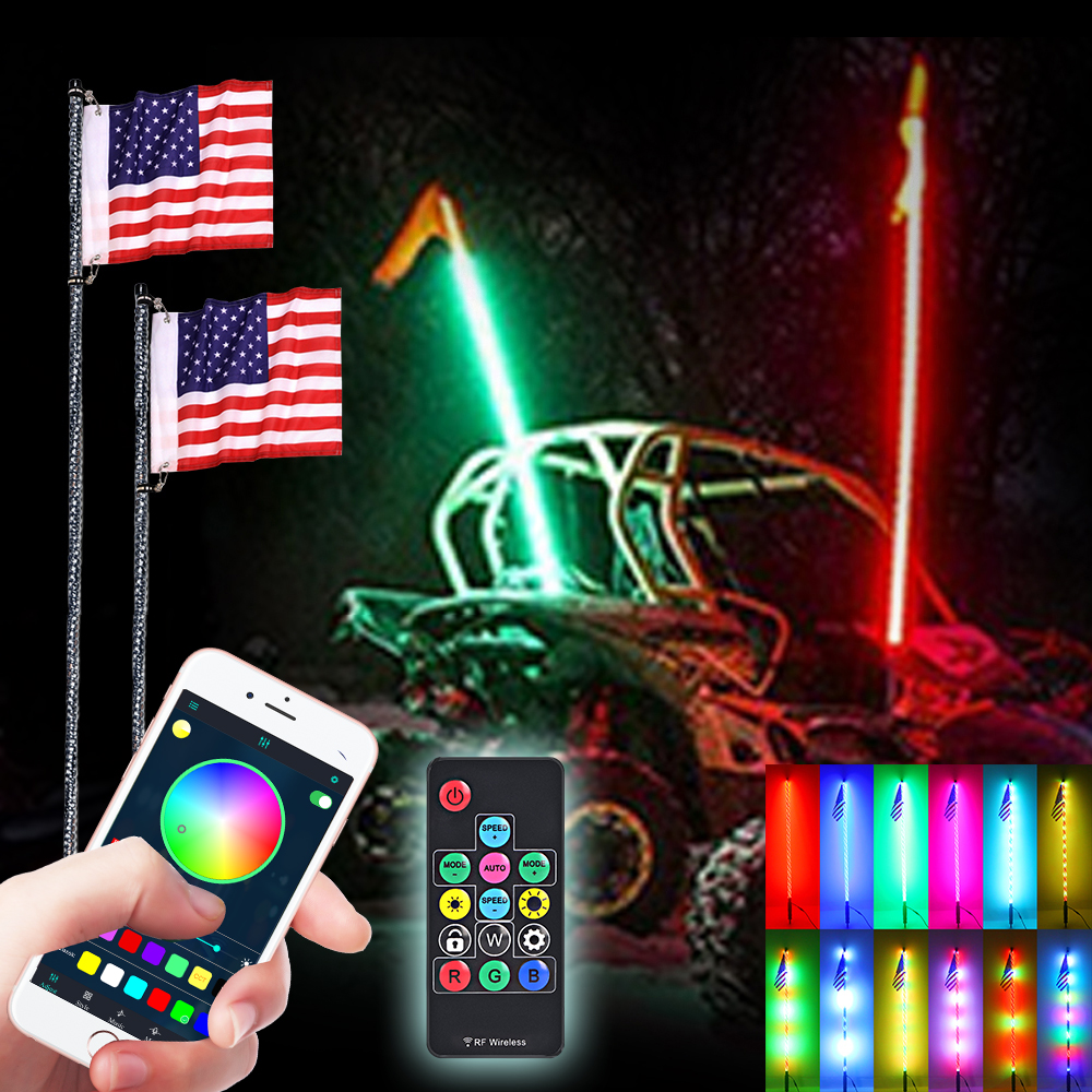 Blue tooth control 3ft 4 ft 5ft 6ft RGB led whip lightbest whip light for rzr lighted antenna for atv polaris general whip light