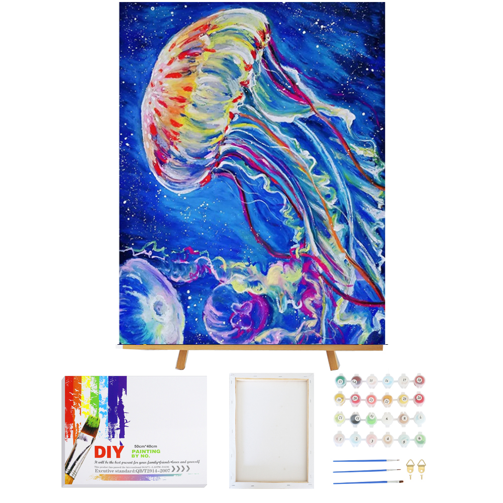 DIY Canvas Painting Paintworks Paint by Number Kits Adults Framed Jellyfish customized Paint by Numbers for Kids Beginner