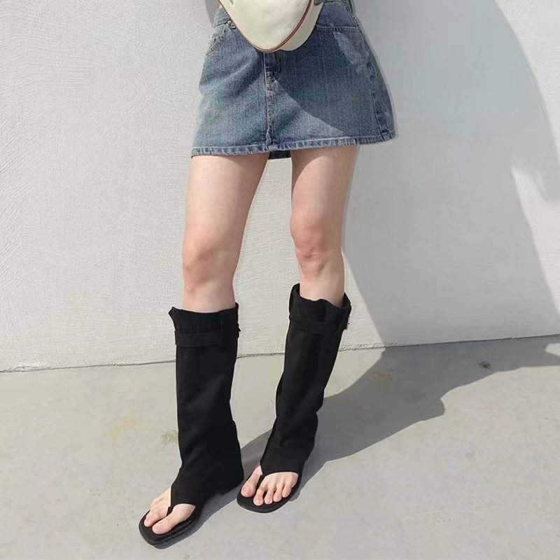 2023 Xia Internet Celebrity Korean Style Flip-Flops Sandals High Trouser Western Cowboy Boots New Summer Fashion