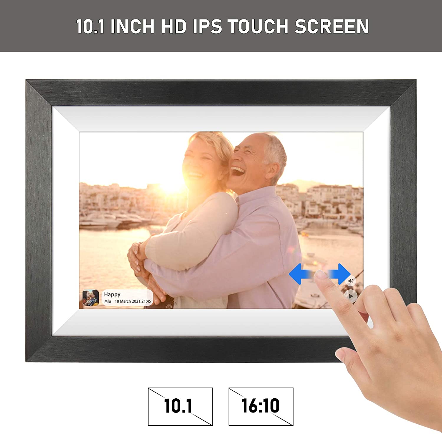 OEM Smart Electronic Remote Control Wifi SD Card Cloud 1280 HD USB Port 10 Inch Wooden Digital Photo Frame With Picture Video