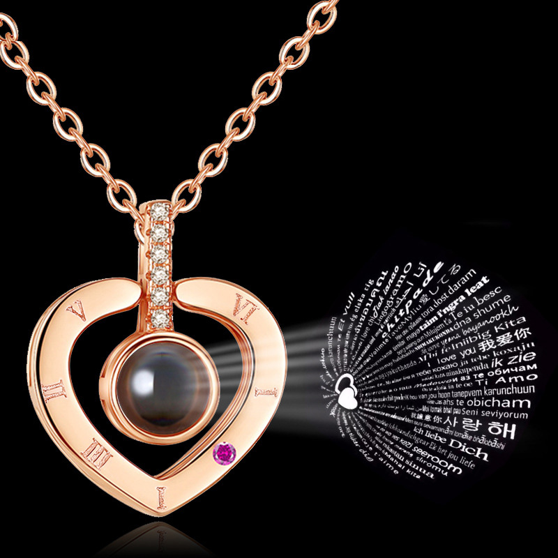 Heart Pendant Projection 100 Languages I Love You Necklace For Valentine's Gift