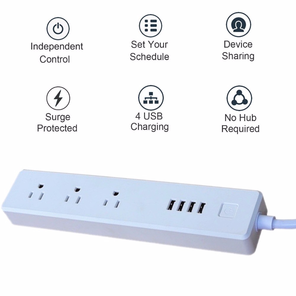 Us Uk Eu Wifi Smart Power Strip 3 Plug Socket Ports 4 Usb Quick Charger With Smart Alexa Socket Voice Control