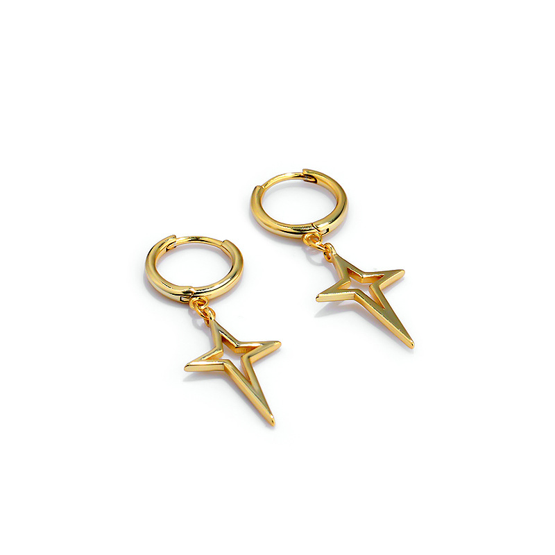 Ladies 925 Silver Girl Fashion Hollow Star Pendant Drop Earrings