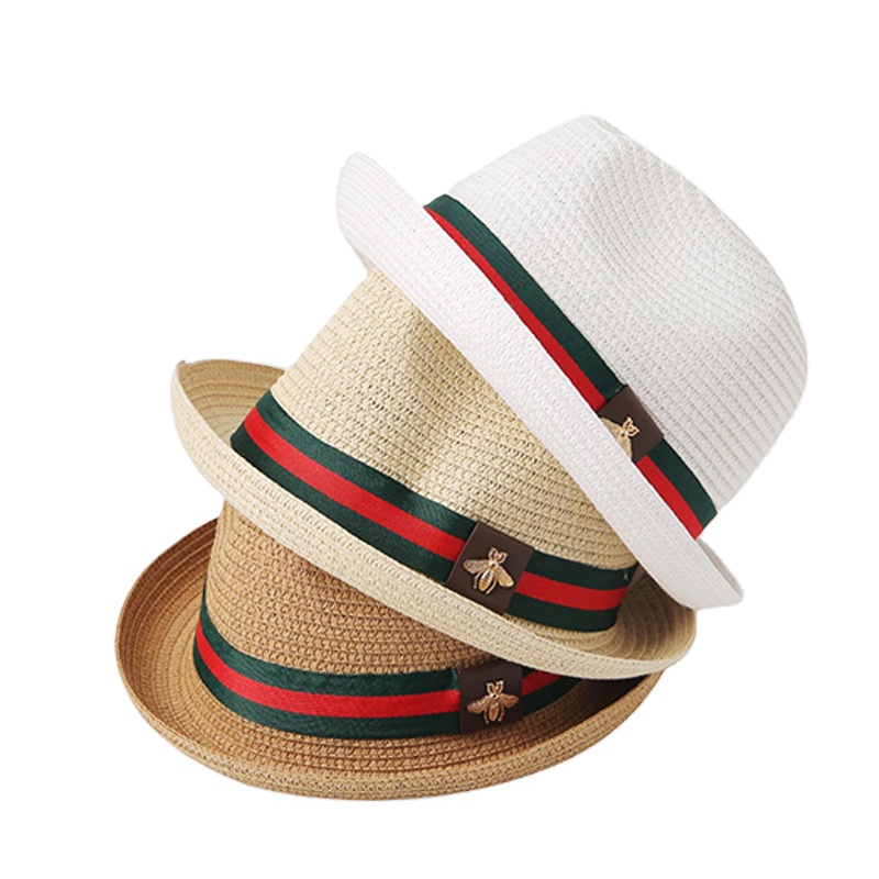 Соломенная шляпа с Пчелкой hatband, декоративная шапка для взрослых, с круглыми короткими полями, модный шлем для улицы