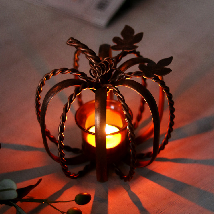 Thanksgiving halloween decoration pumpkin metal tealight votive candle holder