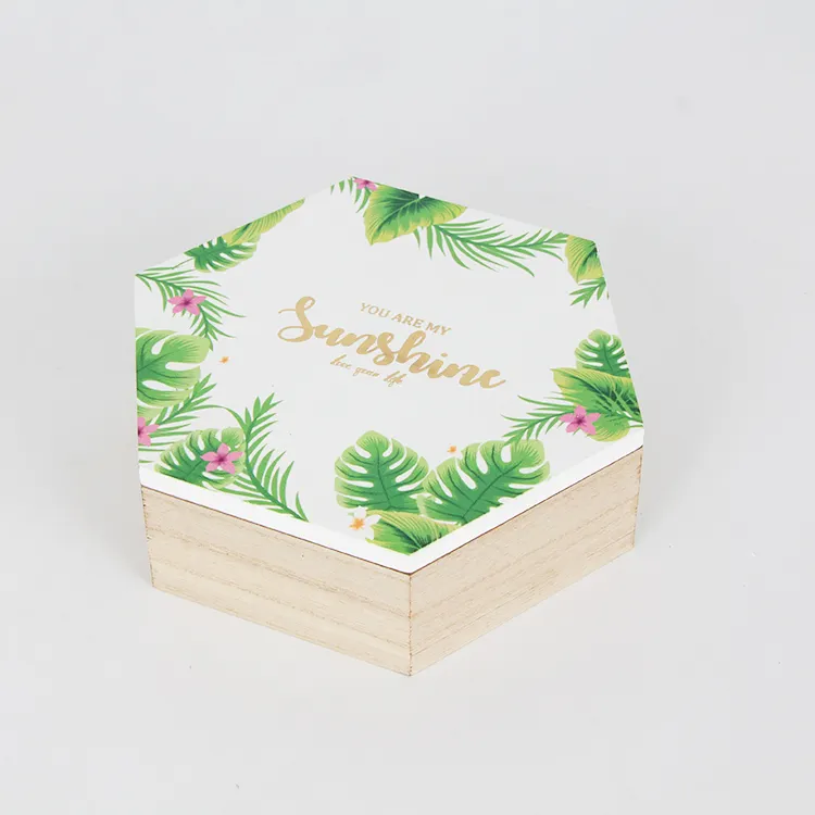 Jinnhome Decoration Wooden Box +Girl Jewelry Wood Box+Natural Wooden Hexagonal Gift Package Box