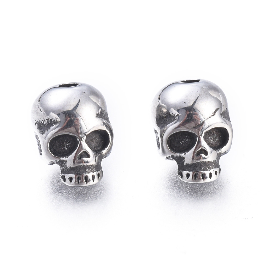 Pandahall Antique Silver Halloween 304 Stainless Steel Skull Head Beads