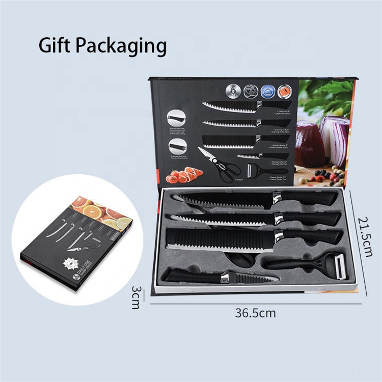cheap Vegetable Fruit Knife Peeler 6 Pcs Embossing Blade Stainless Steel Kitchen Chef Knife Set With Non-stick Coating