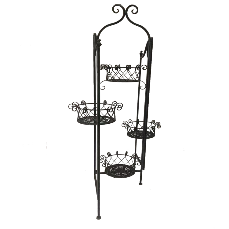 Elegant Foldable Metal Garden Plant Stand with 4 Round Holder Screen Shaped Flower Pot Rack for Balcony Decoration